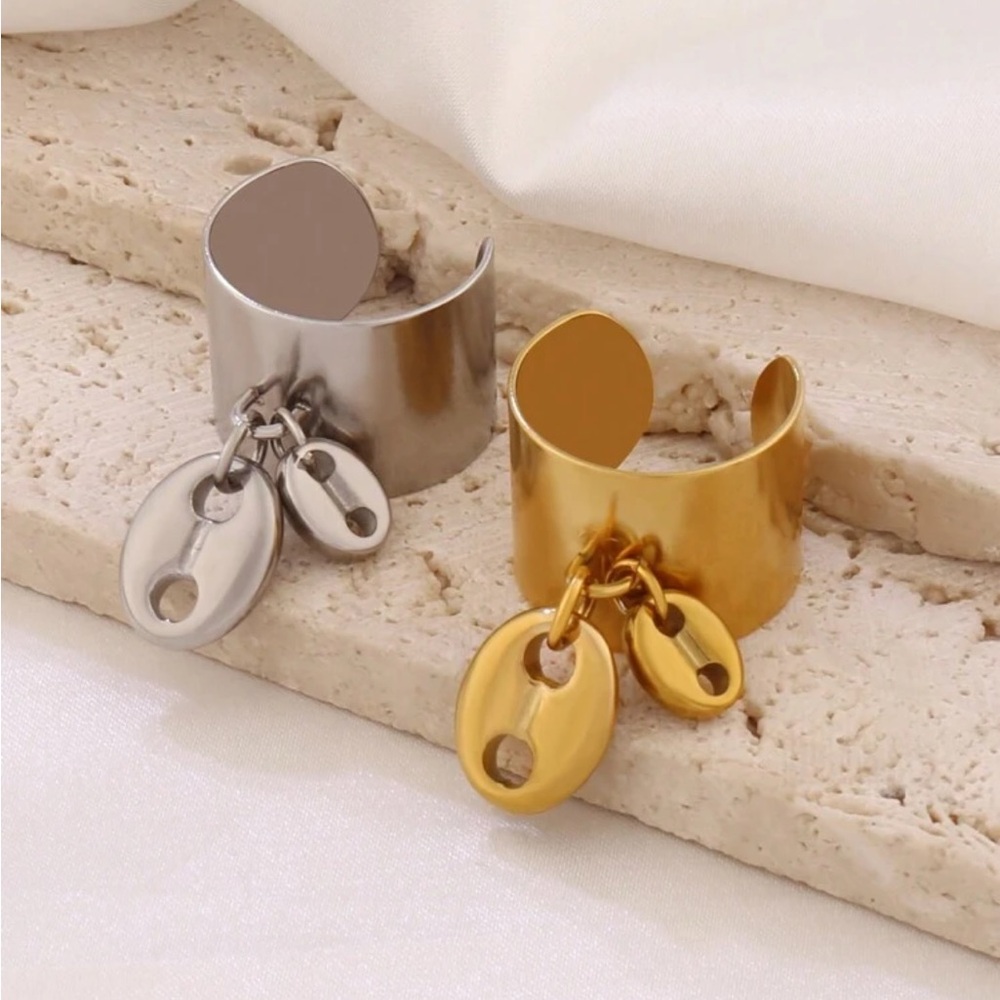 Stylish Gold Mariner Link Charm Open Adjustable Statement Ring - Picture 3 of 7